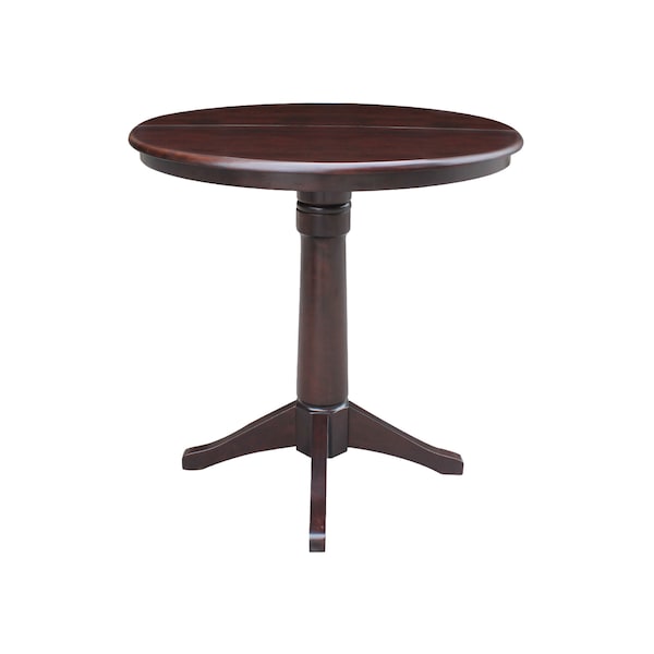 International Concepts Round 36 in Rd Top Pedestal Table, 12 in Leaf, 34.9 inH, Adjustable Height, Rich Mocha, 36 in W, Wood - K15-36RXT-27B-6B