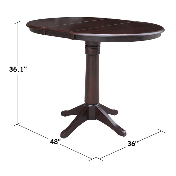 International Concepts Round 36 in Rd Top Pedestal Table, 12 in Leaf, 34.9 inH, Adjustable Height, Rich Mocha, 36 in W, Wood - K15-36RXT-27B-6B