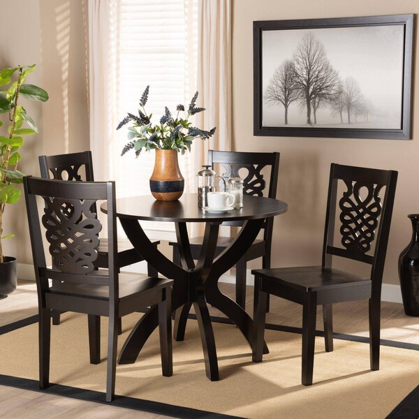 Baxton Studio Wanda Modern and Contemporary Transitional Dark Brown Finished Wood 5-Piece Dining Set - 177-11381-10902-ZORO