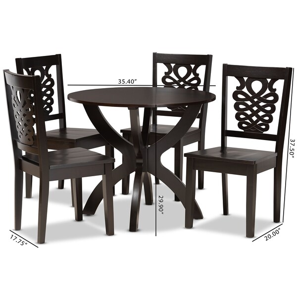 Baxton Studio Wanda Modern and Contemporary Transitional Dark Brown Finished Wood 5-Piece Dining Set - 177-11381-10902-ZORO
