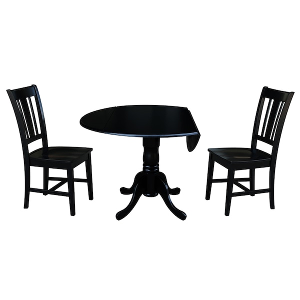 International Concepts Round 42 in Dual Drop Leaf Table with 2 San Remo Chairs, Black, 42 in W, 42 in L, 29.75 in H, Wood - K46-42DP-C10