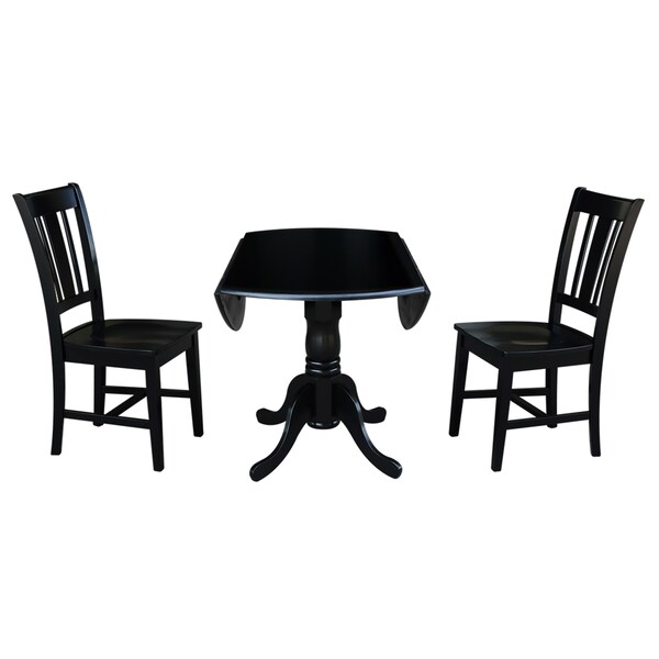 International Concepts Round 42 in Dual Drop Leaf Table with 2 San Remo Chairs, Black, 42 in W, 42 in L, 29.75 in H, Wood - K46-42DP-C10