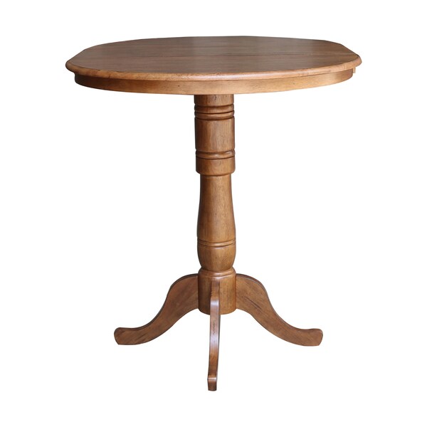 International Concepts Round 36 in Round Top Pedestal Table with 12 in Leaf, 41.3 in H, Distressed Oak, 36 in W, 48 in L - K42-36RXT-6B-2