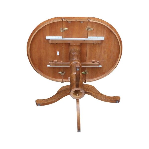 International Concepts Round 36 in Round Top Pedestal Table with 12 in Leaf, 41.3 in H, Distressed Oak, 36 in W, 48 in L - K42-36RXT-6B-2