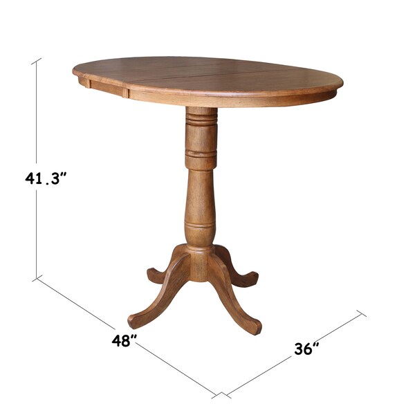 International Concepts Round 36 in Round Top Pedestal Table with 12 in Leaf, 41.3 in H, Distressed Oak, 36 in W, 48 in L - K42-36RXT-6B-2