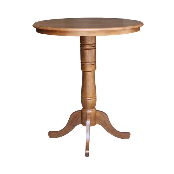International Concepts Round 36 in Round Top Pedestal Table with 12 in Leaf, 41.3 in H, Distressed Oak, 36 in W, 48 in L - K42-36RXT-6B-2