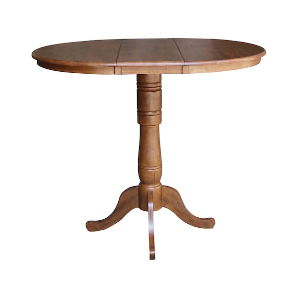 International Concepts Round 36 in Round Top Pedestal Table with 12 in Leaf, 41.3 in H, Distressed Oak, 36 in W, 48 in L - K42-36RXT-6B-2