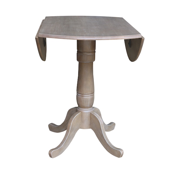 International Concepts Round 42 in Round Dual Drop Leaf Pedestal Table, 35.5 inH, Washed Gray Taupe, 42 in W, 42 in L - K09-42DPT-6B