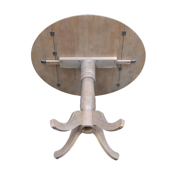 International Concepts Round 42 in Round Dual Drop Leaf Pedestal Table, 35.5 inH, Washed Gray Taupe, 42 in W, 42 in L - K09-42DPT-6B