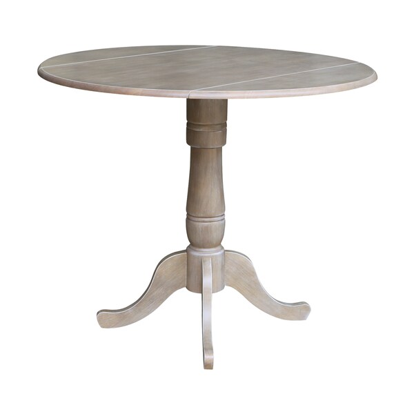 International Concepts Round 42 in Round Dual Drop Leaf Pedestal Table, 35.5 inH, Washed Gray Taupe, 42 in W, 42 in L - K09-42DPT-6B