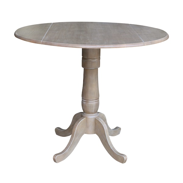 International Concepts Round 42 in Round Dual Drop Leaf Pedestal Table, 35.5 inH, Washed Gray Taupe, 42 in W, 42 in L - K09-42DPT-6B