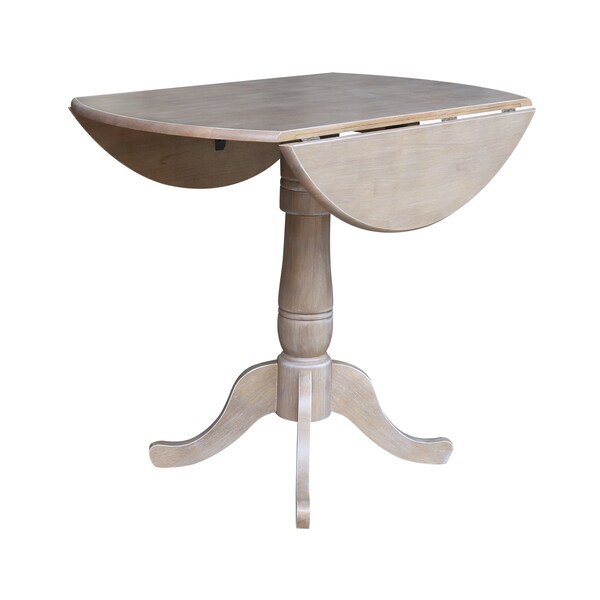International Concepts Round 42 in Round Dual Drop Leaf Pedestal Table, 35.5 inH, Washed Gray Taupe, 42 in W, 42 in L - K09-42DPT-6B