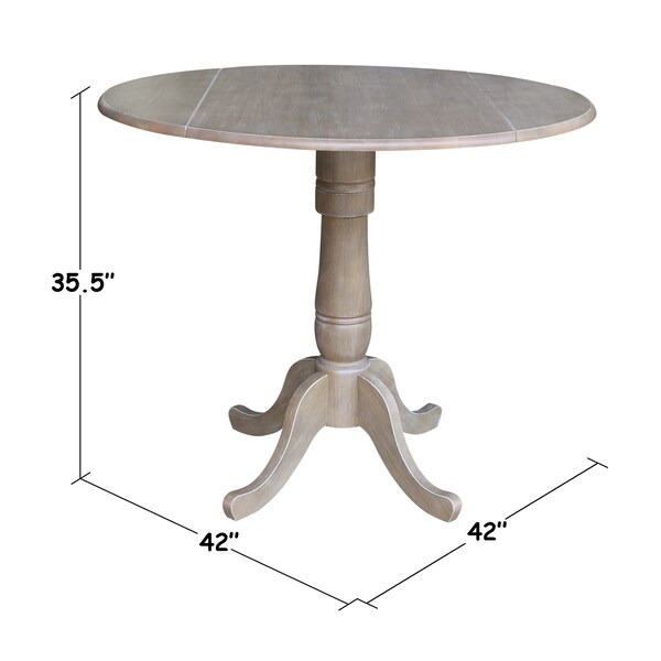International Concepts Round 42 in Round Dual Drop Leaf Pedestal Table, 35.5 inH, Washed Gray Taupe, 42 in W, 42 in L - K09-42DPT-6B