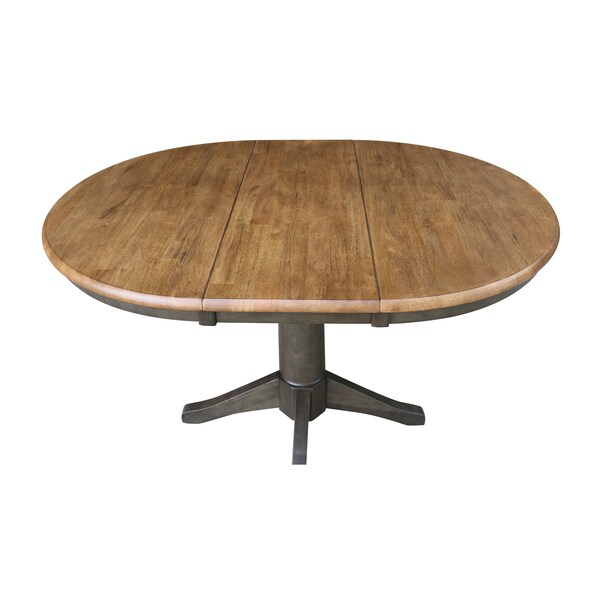 International Concepts Round 36 in Rd top ped table, 12 in leaf, 30.1 inh, dining Height, Hickory/Washed Coal, 36 in W, Wood - K45-36RXT-27B
