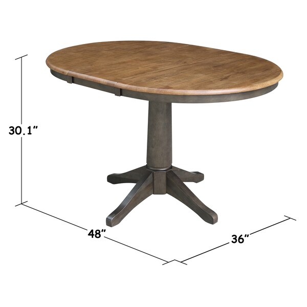 International Concepts Round 36 in Rd top ped table, 12 in leaf, 30.1 inh, dining Height, Hickory/Washed Coal, 36 in W, Wood - K45-36RXT-27B