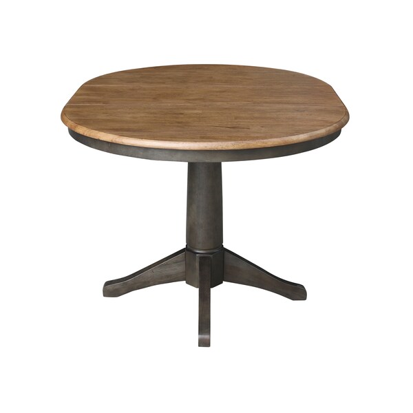 International Concepts Round 36 in Rd top ped table, 12 in leaf, 30.1 inh, dining Height, Hickory/Washed Coal, 36 in W, Wood - K45-36RXT-27B