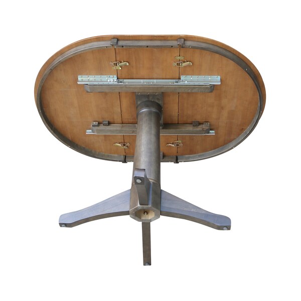International Concepts Round 36 in Rd top ped table, 12 in leaf, 30.1 inh, dining Height, Hickory/Washed Coal, 36 in W, Wood - K45-36RXT-27B