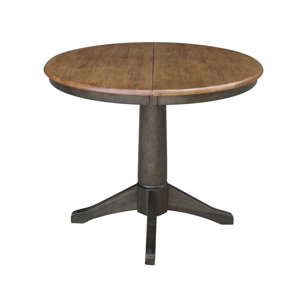 International Concepts Round 36 in Rd top ped table, 12 in leaf, 30.1 inh, dining Height, Hickory/Washed Coal, 36 in W, Wood - K45-36RXT-27B