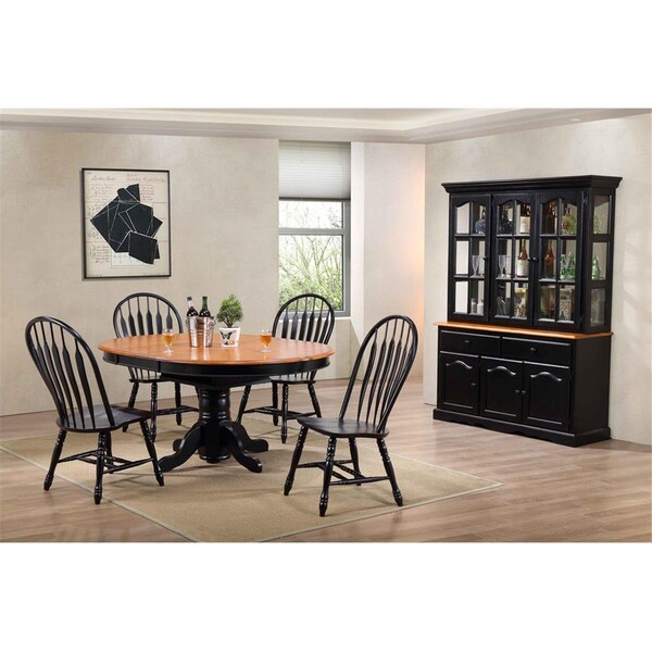Fine-Line Pedestal Dining Table Set with China Cabinet 7 Pieces - FI2485993