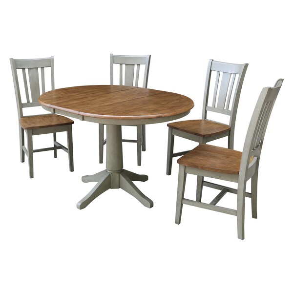 International Concepts Round 36 in Rd Extension Dining Table, 4 San Remo Chairs, Hickory/Stone, 36 in W, 48 in L, 30.1 in H - K41-36RXT-27B-C10-4