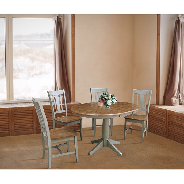 International Concepts Round 36 in Rd Extension Dining Table, 4 San Remo Chairs, Hickory/Stone, 36 in W, 48 in L, 30.1 in H - K41-36RXT-27B-C10-4