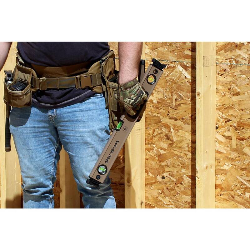 SPEC OPS 24 in. Box Beam Level, Tourniquet Bungee System, 33% Larger Block Vials, Aluminum, 3% Donated to Veteran - SPEC-LEVEL24