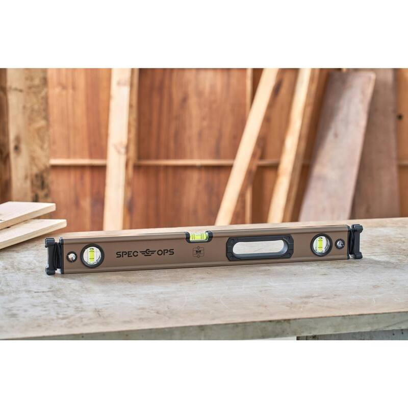 SPEC OPS 24 in. Box Beam Level, Tourniquet Bungee System, 33% Larger Block Vials, Aluminum, 3% Donated to Veteran - SPEC-LEVEL24