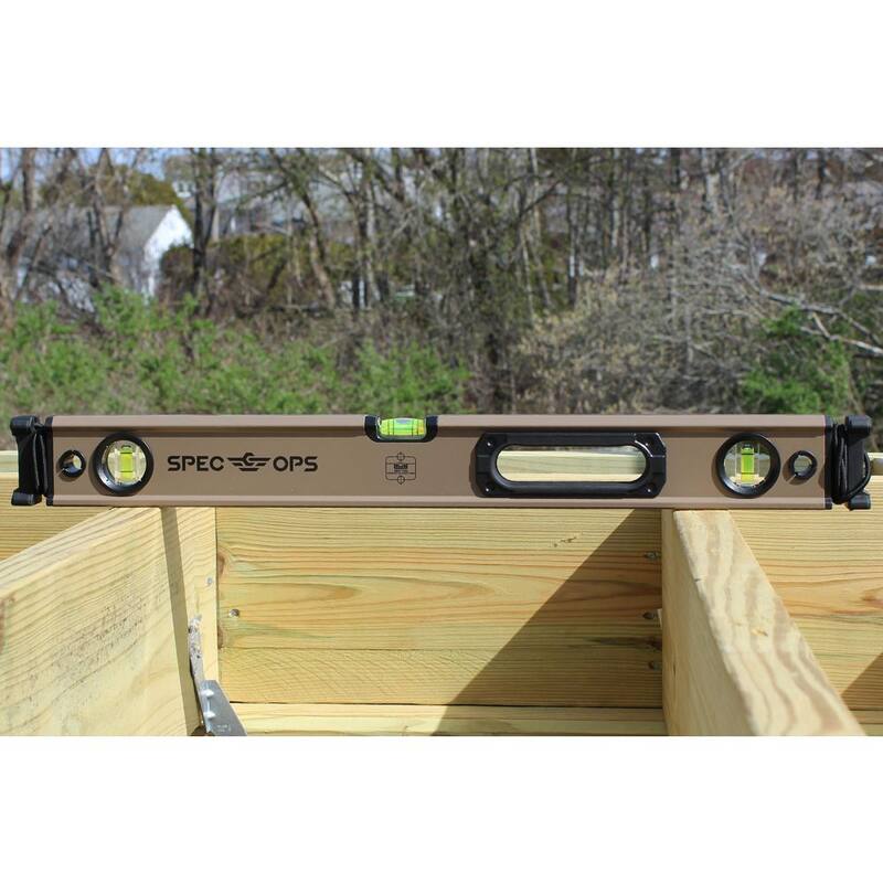 SPEC OPS 24 in. Box Beam Level, Tourniquet Bungee System, 33% Larger Block Vials, Aluminum, 3% Donated to Veteran - SPEC-LEVEL24