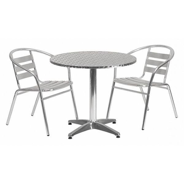 Flash Furniture Round Table Set, 31.5 W, 31.5 L, 27.5 H, Aluminum, Plastic, Stainless Steel, Grey - TLH-ALUM-32RD-017BCHR2-GG