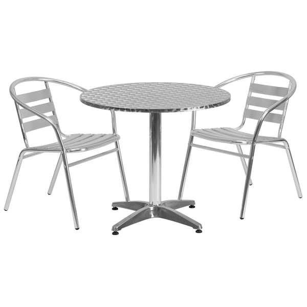 Flash Furniture Round Table Set, 31.5 W, 31.5 L, 27.5 H, Aluminum, Plastic, Stainless Steel, Grey - TLH-ALUM-32RD-017BCHR2-GG