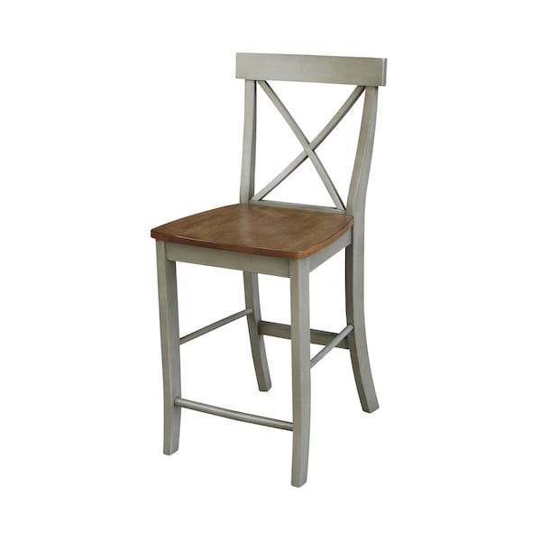 International Concepts Round 36 in Rd Extension Dining Table, 4 X-Back Counter Ht Stools, Hickory/Stone, 36 in W, 48 in L - K41-36RXT-27B-S6132-4