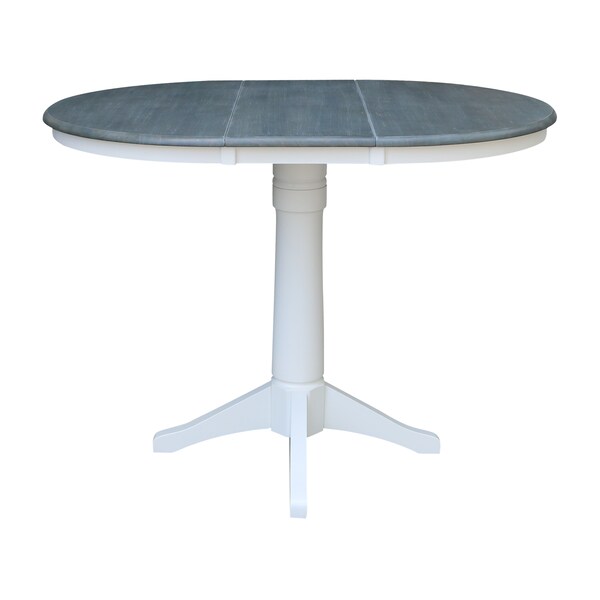 International Concepts Round 36 in Rd Extend Dining Table, 4 Emily Stools, White/Heather Gray, 36 in W, 48 in L, 36.1 in H - K05-36RXT-27B-S6172-4