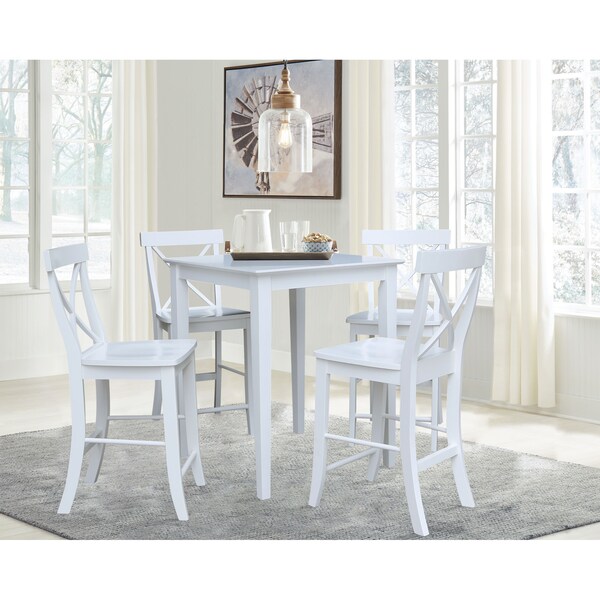 International Concepts Rectangle 30 in x 30 in CounterHeight Dining Table, 4 X-Back Stools, White, 30 in W, 48 in L, 36 in H - K08-3030-S6132-4