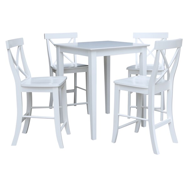International Concepts Rectangle 30 in x 30 in CounterHeight Dining Table, 4 X-Back Stools, White, 30 in W, 48 in L, 36 in H - K08-3030-S6132-4