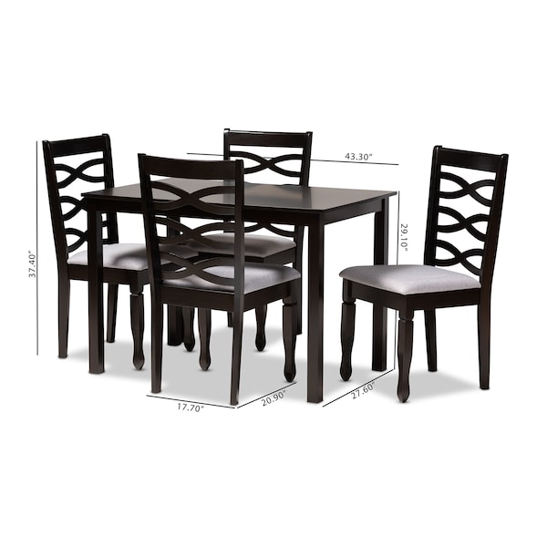 Baxton Studio Lanier Gray Upholstered Espresso Finished Wood 5-Piece Dining Set - 153-9406-8026