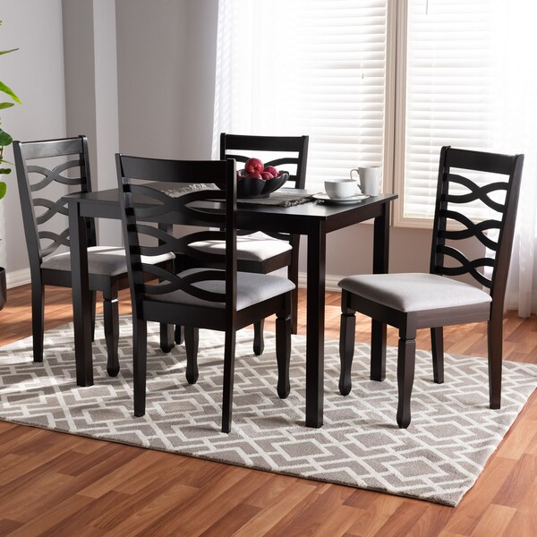Baxton Studio Lanier Gray Upholstered Espresso Finished Wood 5-Piece Dining Set - 153-9406-8026