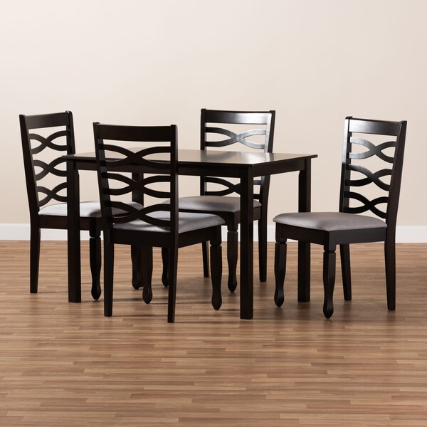 Baxton Studio Lanier Gray Upholstered Espresso Finished Wood 5-Piece Dining Set - 153-9406-8026