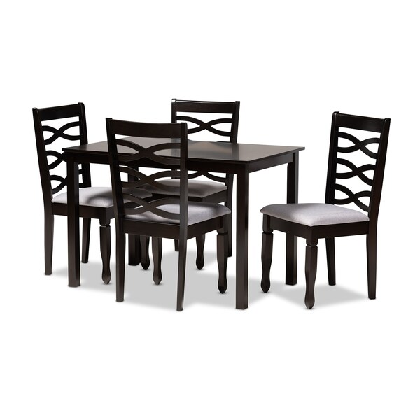 Baxton Studio Lanier Gray Upholstered Espresso Finished Wood 5-Piece Dining Set - 153-9406-8026