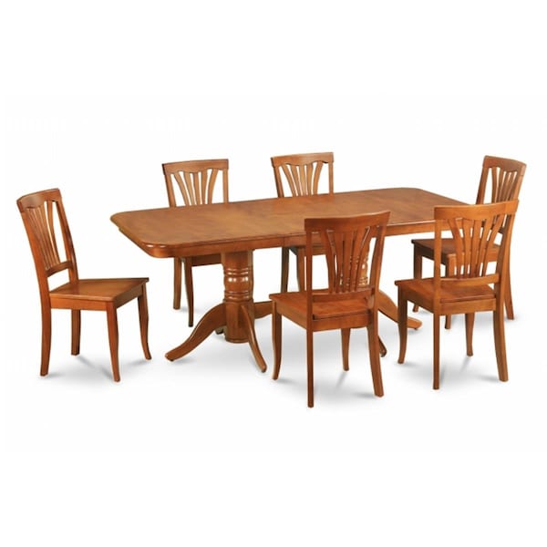 East West Furniture 5pc Napoleon Double Pedestal Table and 4 Avon Wood Seat Chairs - NAAV5-SBR-W