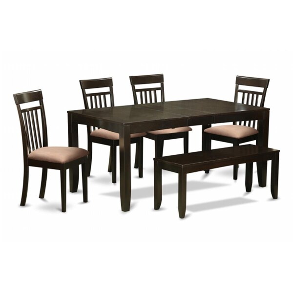 East West Furniture 6 Piece Kitchen Table With Bench-Kitchen Tables With Leaf and 4 Kitchen Dining Chairs Plus Bench - LYCA6-CAP-C