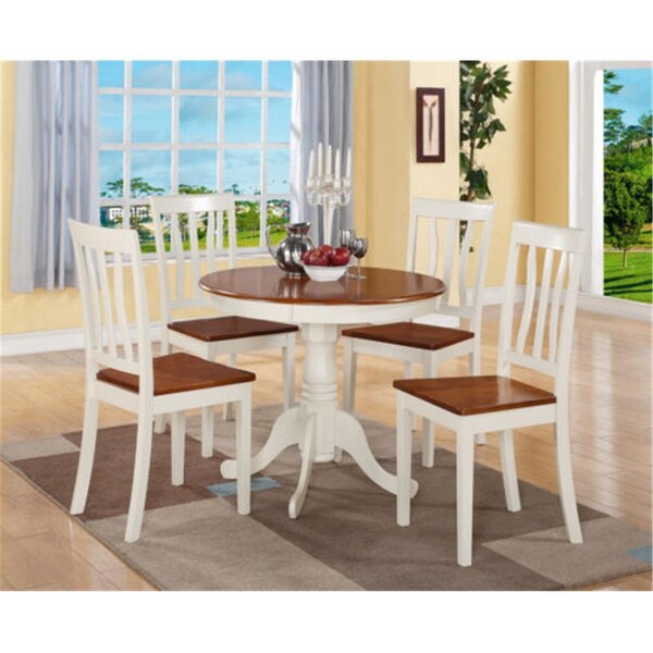 East West Furniture 3 PC Antique Round Kitchen 36 in. Table and 2 Chairs with Faux Leather seat - ANTI3-WHI-W