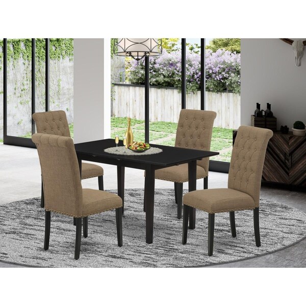 East West Furniture 5 Piece Norfolk Wood Dinette Set - Black - NOBR5-BLK-17