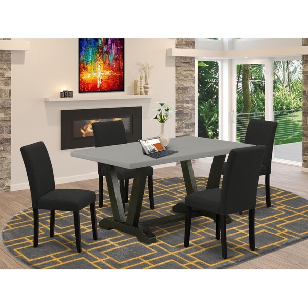 East West Furniture 5 Piece V-Style Dining Room Table Set - Black - V696AB624-5