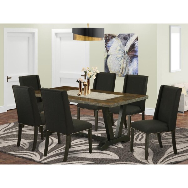 East West Furniture 7 Piece V-Style Kitchen Table Set - Black - V677FL624-7