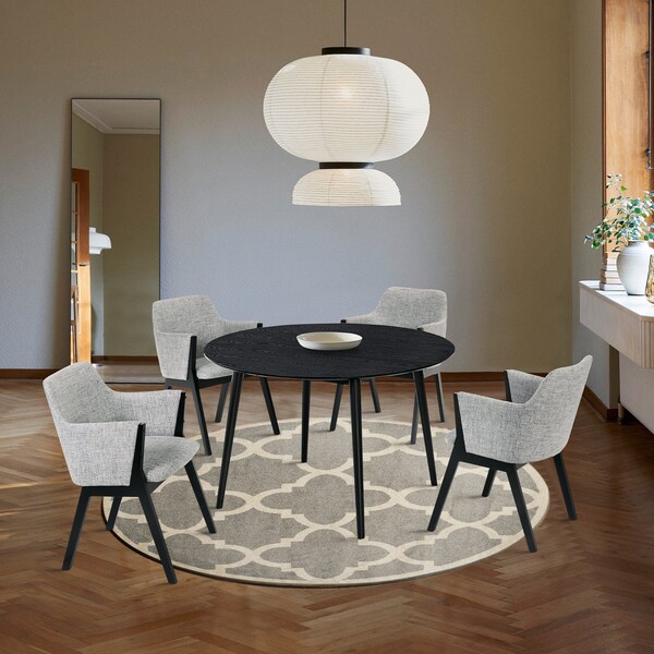 Armen Living Arcadia and Renzo 48" Round Gray and Black Wood 5 Piece Dining Set - SETARDI5REBLGR48