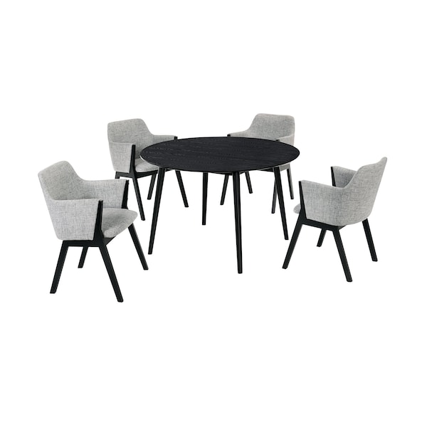 Armen Living Arcadia and Renzo 48" Round Gray and Black Wood 5 Piece Dining Set - SETARDI5REBLGR48