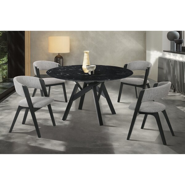 Armen Living Venus and Rowan 5 Piece Black Marble Round Dining Set - SETVEDIBLK5B