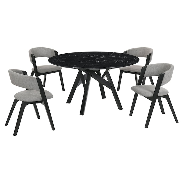 Armen Living Venus and Rowan 5 Piece Black Marble Round Dining Set - SETVEDIBLK5B