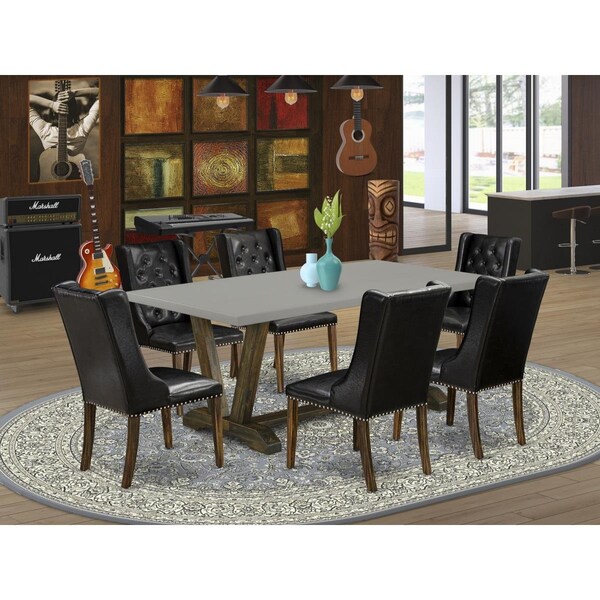 East West Furniture 7 Piece V-Style Kitchen Table Set - Distressed Jacobean - V797FO749-7