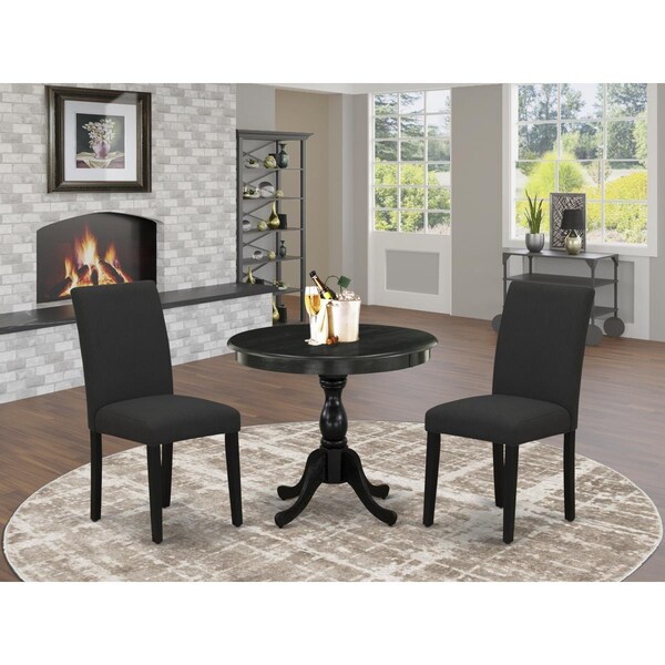 East West Furniture 3 Piece Antique Dinette Set - Wire Brushed Black - AMAB3-ABK-24